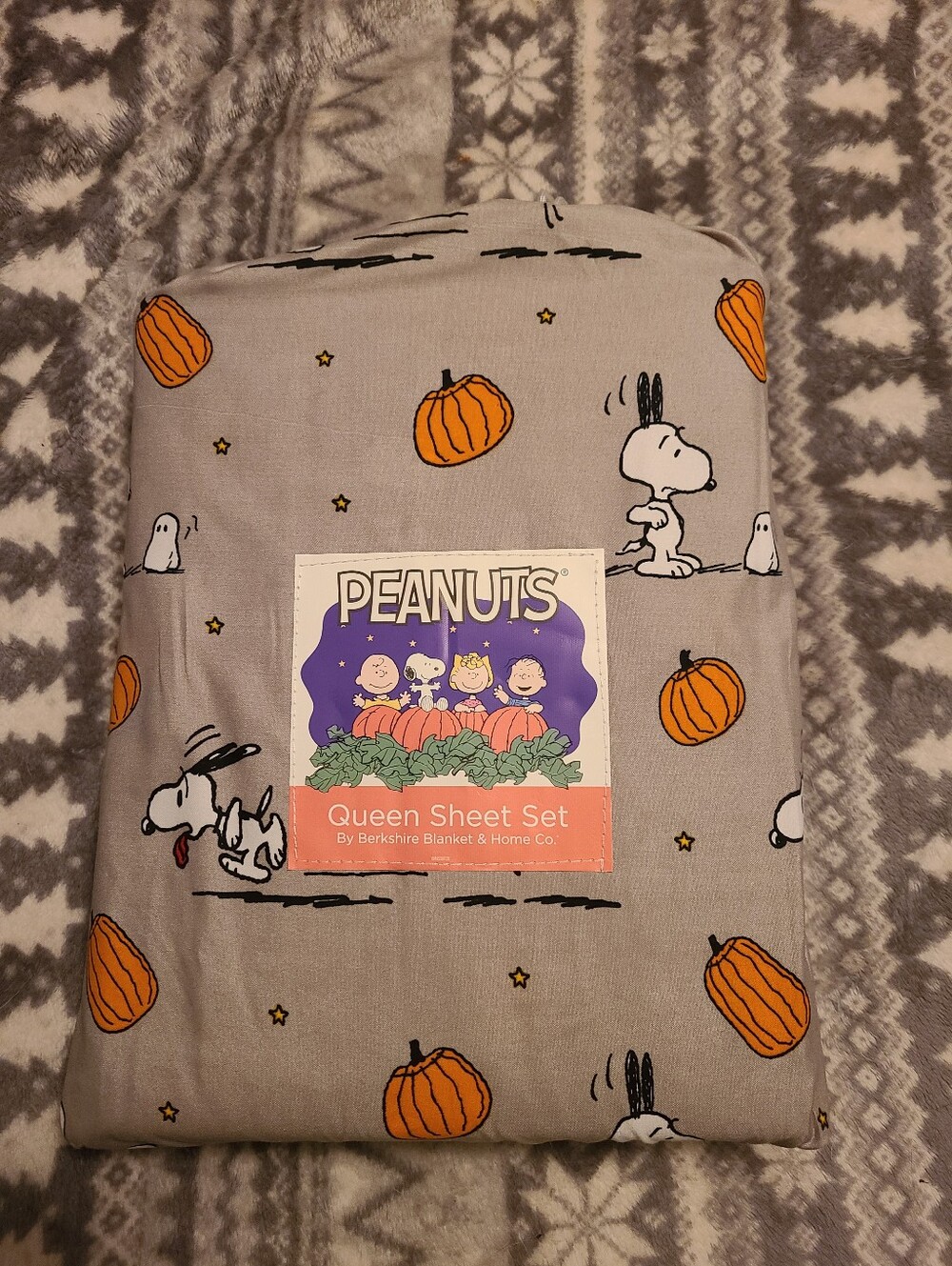 New Gray Peanuts Snoopy Halloween Queen Size Sheet Set Berkshire